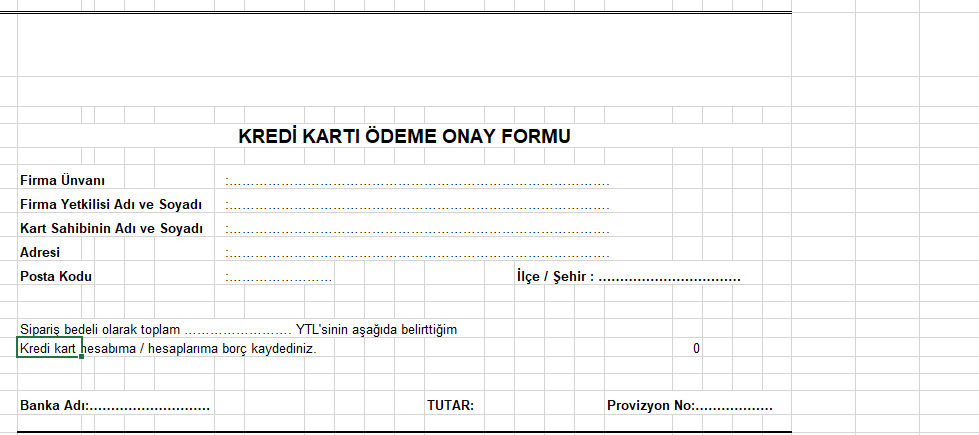 Boş Mail Order Formu