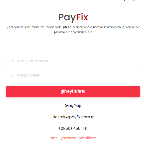 PayFix Şifremi Unuttum